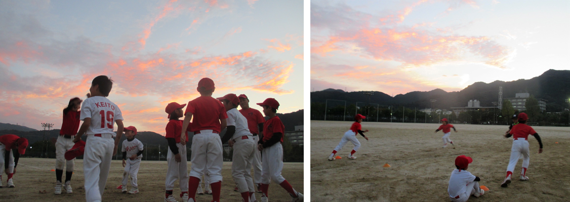 　～夕焼けと選手たち～　大津（皇子山）野球クラブ
