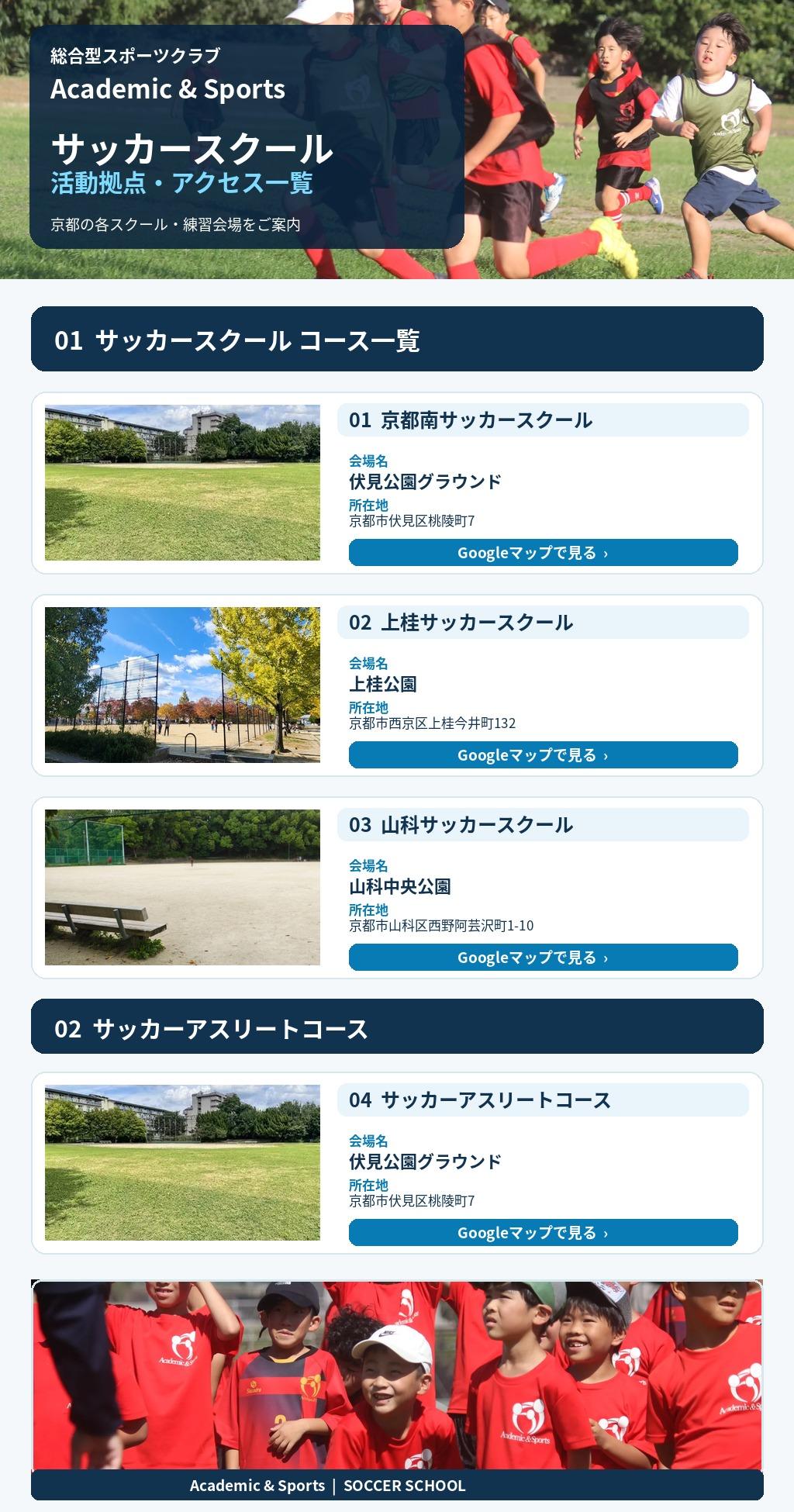 【サッカースクール・アスリート】実施会場一覧